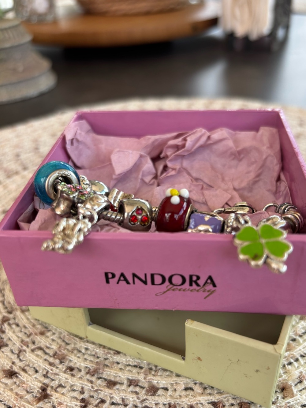 Pandora Multicolor Floral & Blue Murano Charm Bracelet 925 Sterling Silver